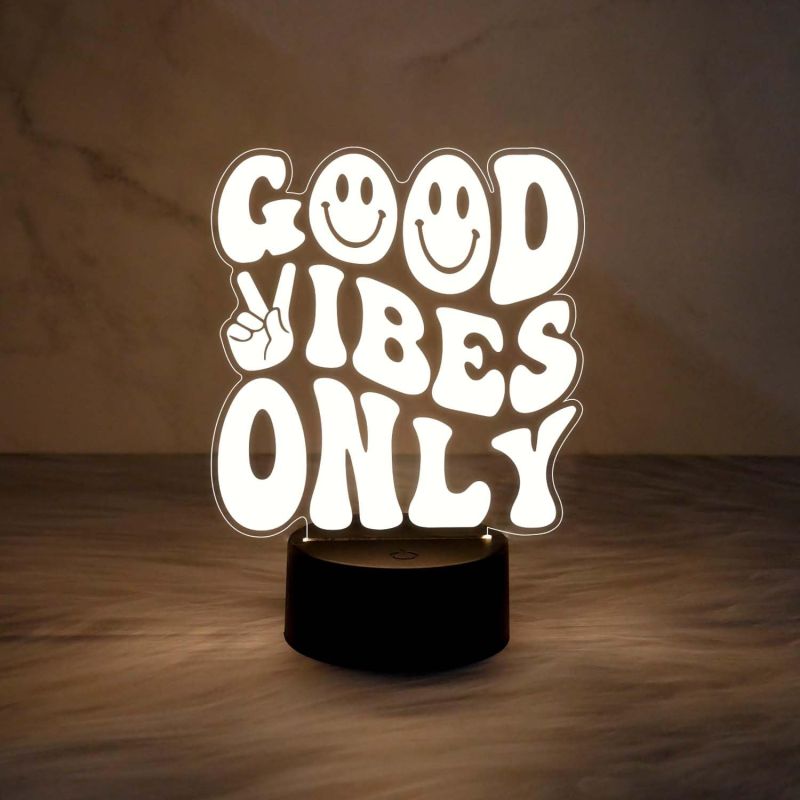 Good Vibes Only Engraved Night Lamp with Warm White Light  Gift for Birthday  Motivational Gift for Friends