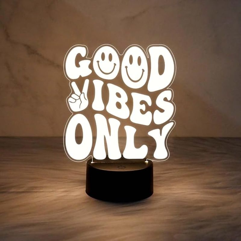 Good Vibes Only Engraved Night Lamp with Warm White Light  Gift for Birthday  Motivational Gift for Friends