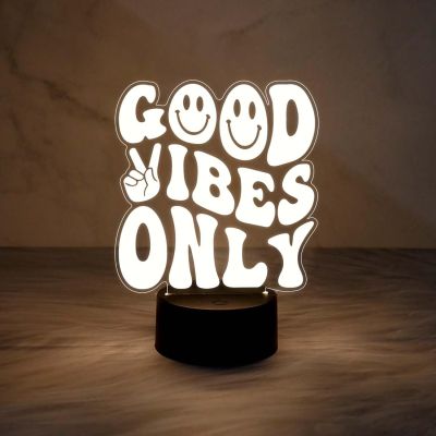 Good Vibes Only Engraved Night Lamp with Warm White Light  Gift for Birthday  Motivational Gift for Friends