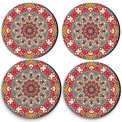 Mandala Pattern Design Printed Coaster for Tea Cups, Coffee Mugs, Glasses and Bottles Home and Kitchen, Office Table Decor Dining Table Set of 4