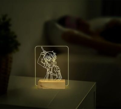 3D kiritoasuna Anime lamp with Warm White Colour & Wooden Base Lamp Bedroom Decor Light Birthday Gifts for Friend
