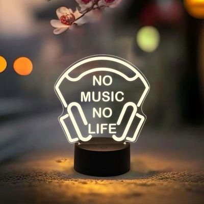 3D Illusion No Music No Life Thought Engraved Night Lamp with Warm White Light  Gift for Music Lover  Gift for Singer Friend  Room Lighting Creative Decoration Light