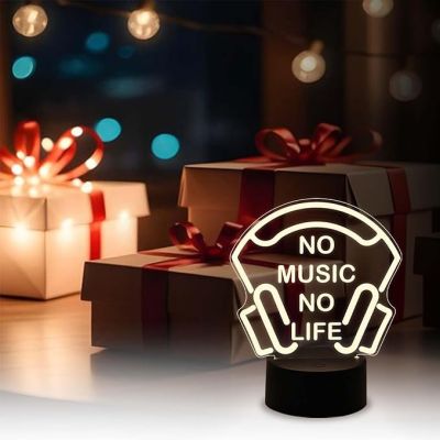 3D Illusion No Music No Life Thought Engraved Night Lamp with Warm White Light  Gift for Music Lover  Gift for Singer Friend  Room Lighting Creative Decoration Light