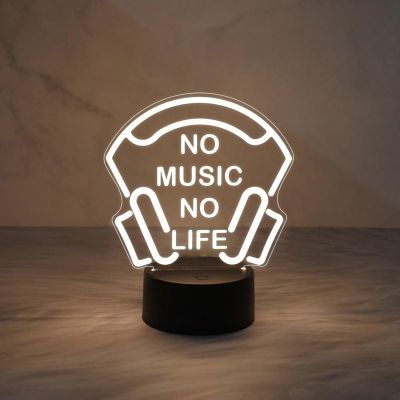 3D Illusion No Music No Life Thought Engraved Night Lamp with Warm White Light  Gift for Music Lover  Gift for Singer Friend  Room Lighting Creative Decoration Light