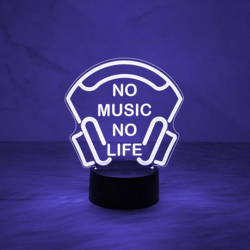 3D Illusion No Music No Life Thought Engraved Night Lamp with 7 Color Changing Light Gift for Music Lover  Gift for Singer Friend  Room Lighting Creative Decoration Light