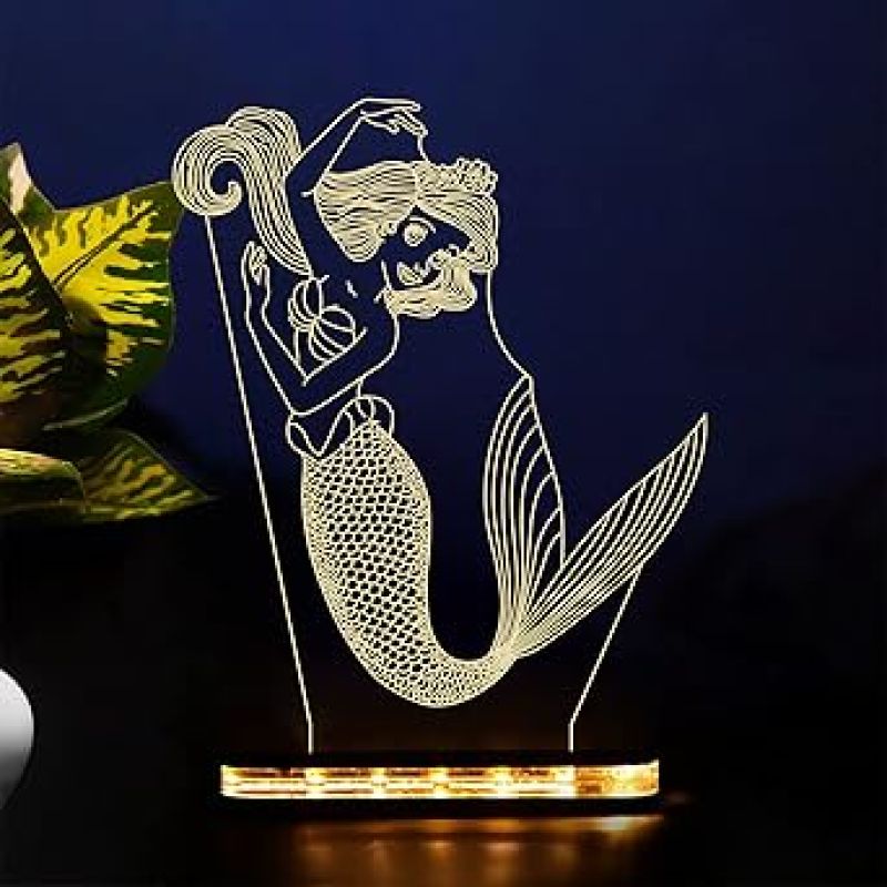 3D Mermaid Led Night Light with Warm White Color Gift for Kids, Girls