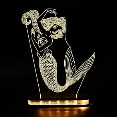 3D Mermaid Led Night Light with Warm White Color Gift for Kids, Girls