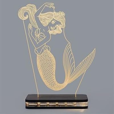 3D Mermaid Led Night Light with Warm White Color Gift for Kids, Girls
