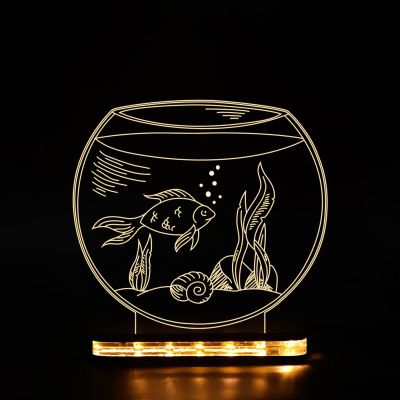 3D Illusion Fish Bowl Led Acrylic Night Lamp with Warm White Color Home Decor Showpiece