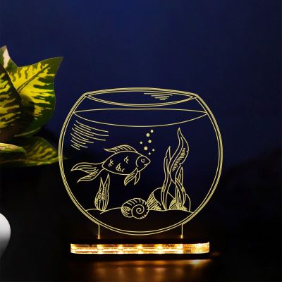 3D Illusion Fish Bowl Led Acrylic Night Lamp with Warm White Color Home Decor Showpiece