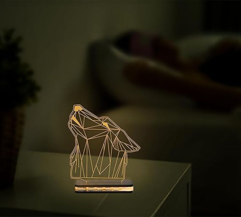 3D Wolf Optical Led Night Lamp with Warm White Light Creative Room Decor and Birthday Gift for Kids, Boys