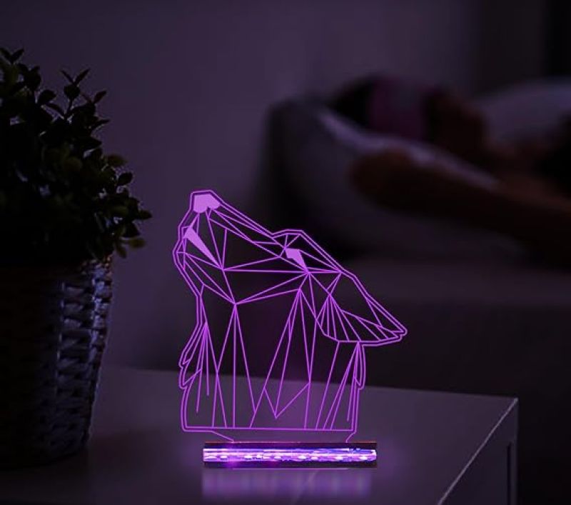 3D Wolf Optical Led Night Lamp 16 Color Changing with Remote Control ,Creative Room Decor and Birthday Gift for Kids, Boys