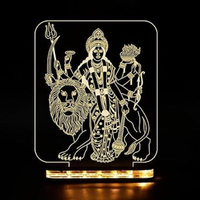 3D Illusion Shera Wali Mata Led Night Lamp with Warm White Colour Home Temple Office Decor Light Religious Gift