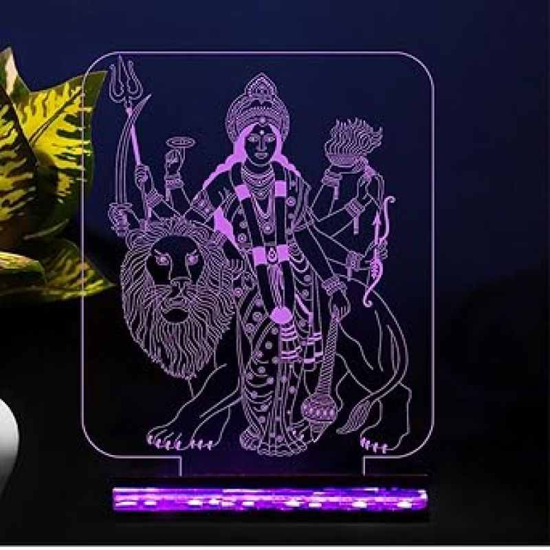 3D Illusion Shera Wali Mata Led Night Lamp 16 Color Changing Light with Remote Control   Home Temple Office Decor Light Religious Gift