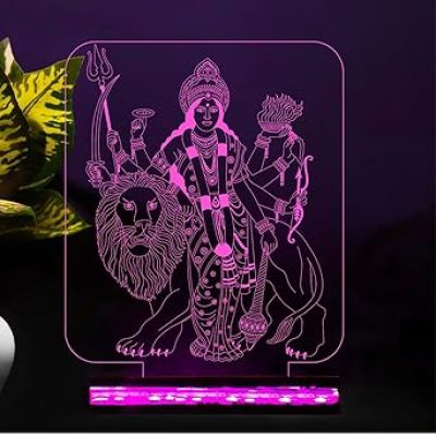 3D Illusion Shera Wali Mata Led Night Lamp 16 Color Changing Light with Remote Control   Home Temple Office Decor Light Religious Gift