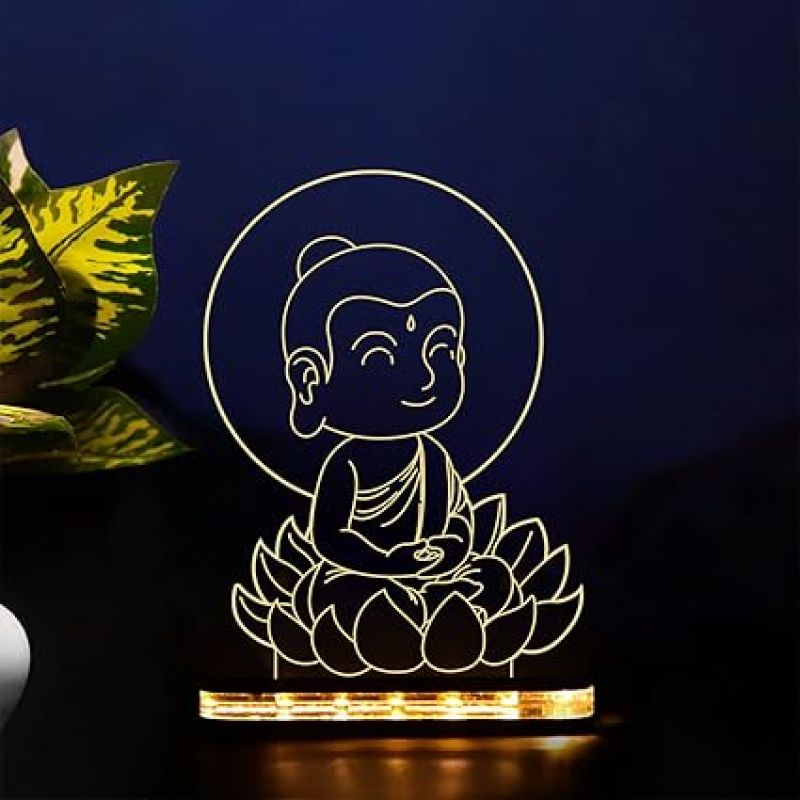 3D Illusion Little Gautam Buddha Night Light with Warm White Colour Gift for Friends & Family, Home Office Bedroom Decor