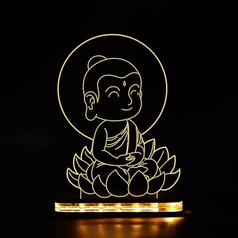 3D Illusion Little Gautam Buddha Night Light with Warm White Colour Gift for Friends & Family, Home Office Bedroom Decor