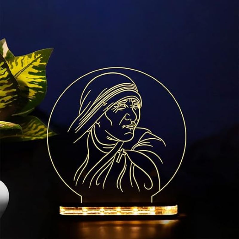 3D Illusion Mother Teresa Led Night Lamp with Warm White Colour Famous Personality, Office Decor Lamp