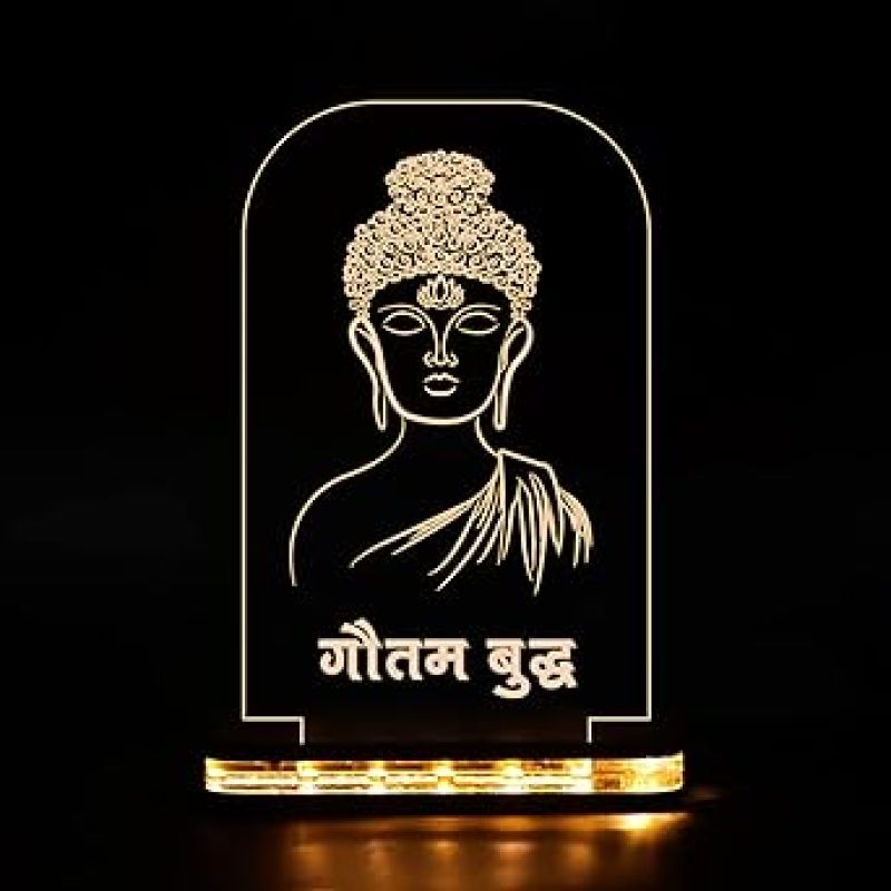 3D Illusion Gautama Budd Hindi Text Led Night Lamp with Warm White Colour  Gift for Buddha Jayanti & Home Decor