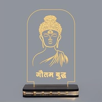 3D Illusion Gautama Budd Hindi Text Led Night Lamp with Warm White Colour  Gift for Buddha Jayanti & Home Decor