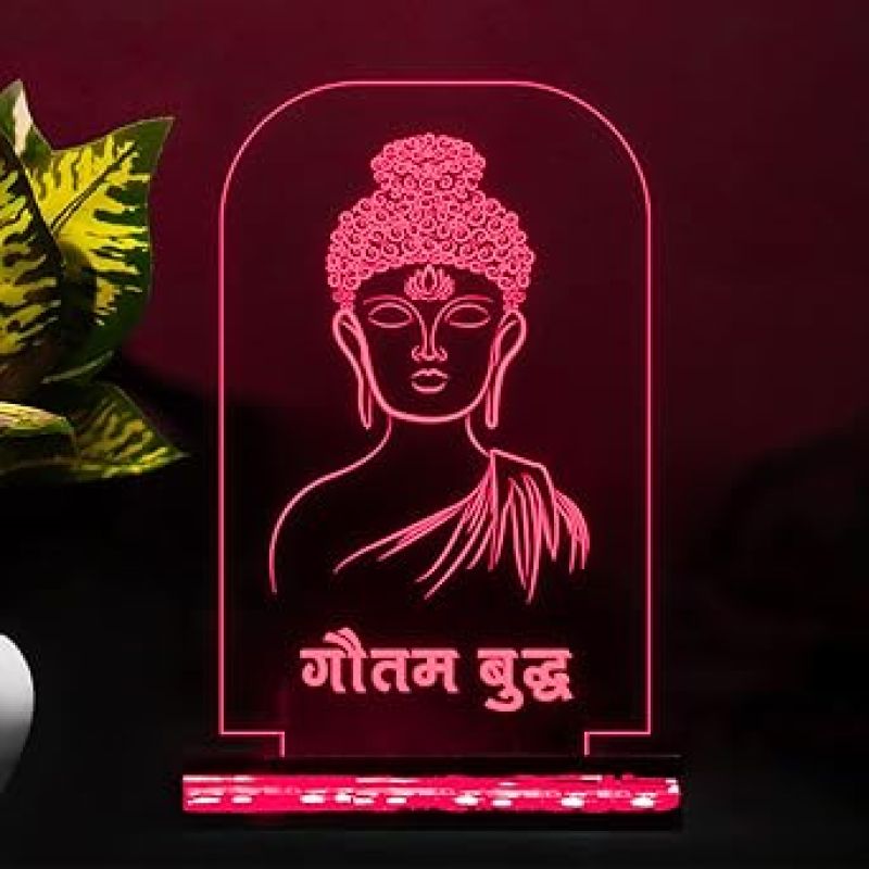 3D Illusion Gautama Budd Hindi Text Night Lamp 16 Color Changing Led Light with Remote Control Gift for Buddha Jayanti & Home Decor