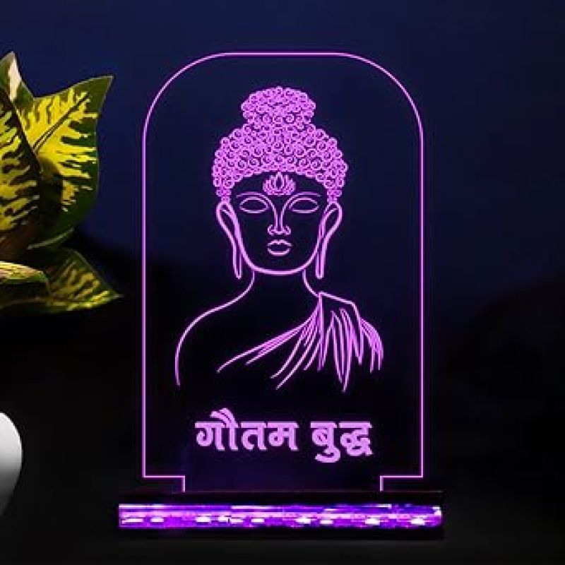 3D Illusion Gautama Budd Hindi Text Night Lamp 16 Color Changing Led Light with Remote Control Gift for Buddha Jayanti & Home Decor