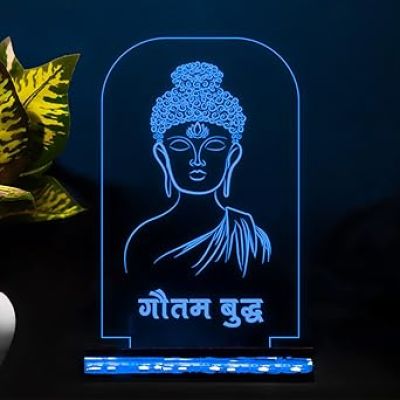 3D Illusion Gautama Budd Hindi Text Night Lamp 16 Color Changing Led Light with Remote Control Gift for Buddha Jayanti & Home Decor
