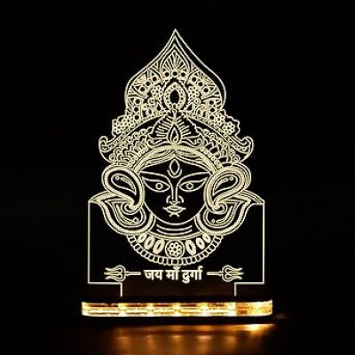 3D Illusion Maa Durga Hindi Text Led Night Lamp with Warm White Color Home Office Pooja Room Decor Light