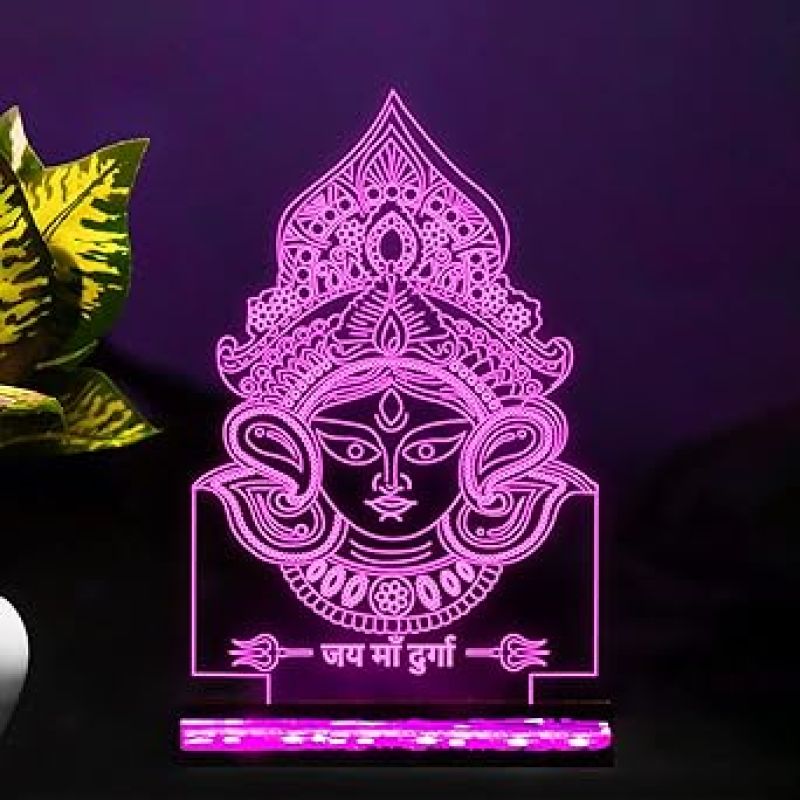 3D Illusion Maa Durga Hindi Text Led Night Lamp 16 Color Changing Light with Remote Control Home Office Pooja Room Decor Light