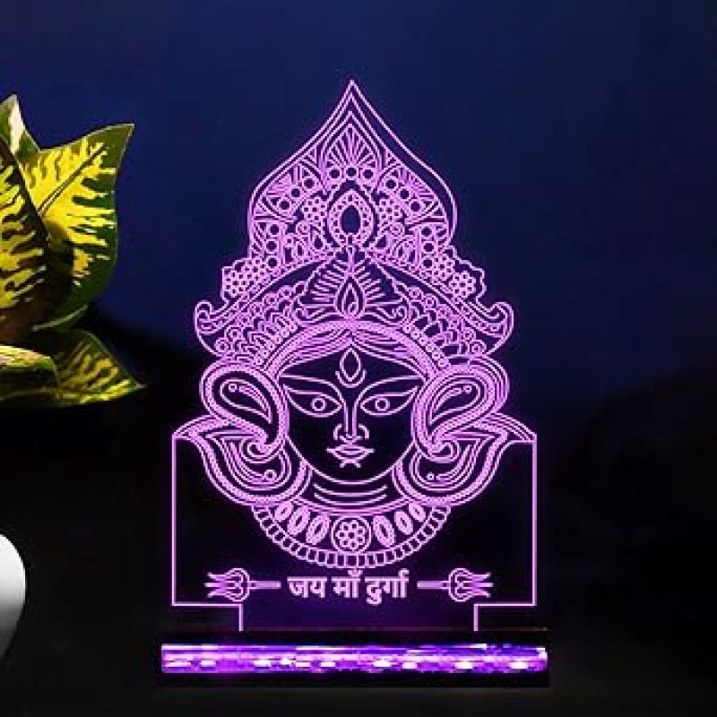 3D Illusion Maa Durga Hindi Text Led Night Lamp 16 Color Changing Light with Remote Control Home Office Pooja Room Decor Light