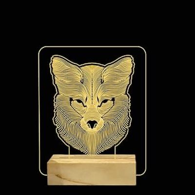 3D Illusion Wolf Face Night Lamp with Warm White Colour Decoration showpiece and Gift for Kids Wooden Base Lamp