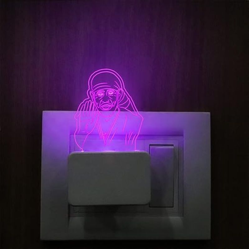 3D Illusion Sai Baba Plug Night Lamp with 7 Color Changing Light Pooja Room Decor