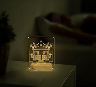 3D Illusion Gangotri Chardham  Night Lamp with Warm White Color Home, Office Decor Wooden Base Lamp