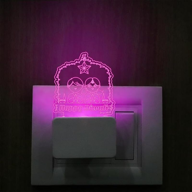 Happy Diwali Kids Plug Night Lamp 7 Color Changing Light Diwali Decoration