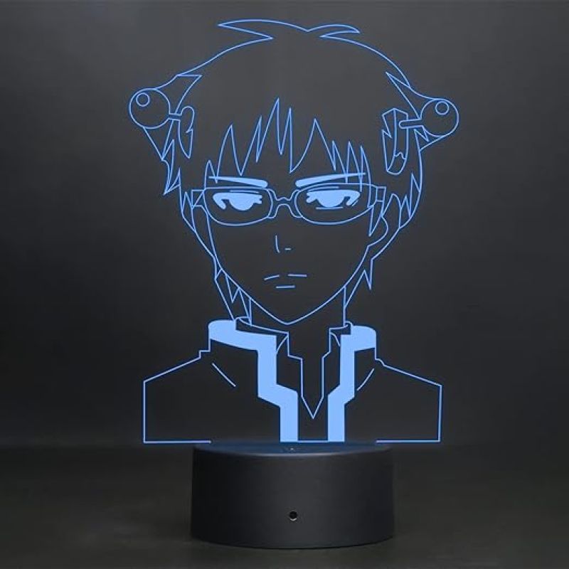 Saiki Anime Led Night Lamp 7 Color Changing Light Gift for Boy Birthday Gift For Anime Lover Circle Base