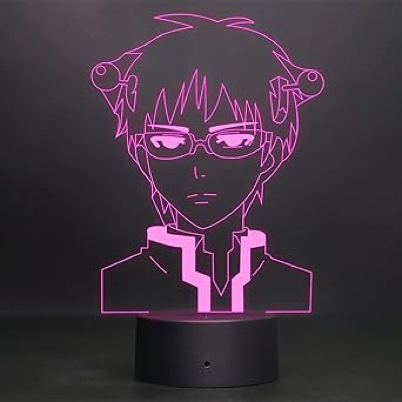 Saiki Anime Led Night Lamp 7 Color Changing Light Gift for Boy Birthday Gift For Anime Lover Circle Base