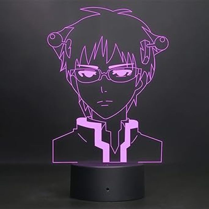 Saiki Anime Led Night Lamp 7 Color Changing Light Gift for Boy Birthday Gift For Anime Lover Circle Base