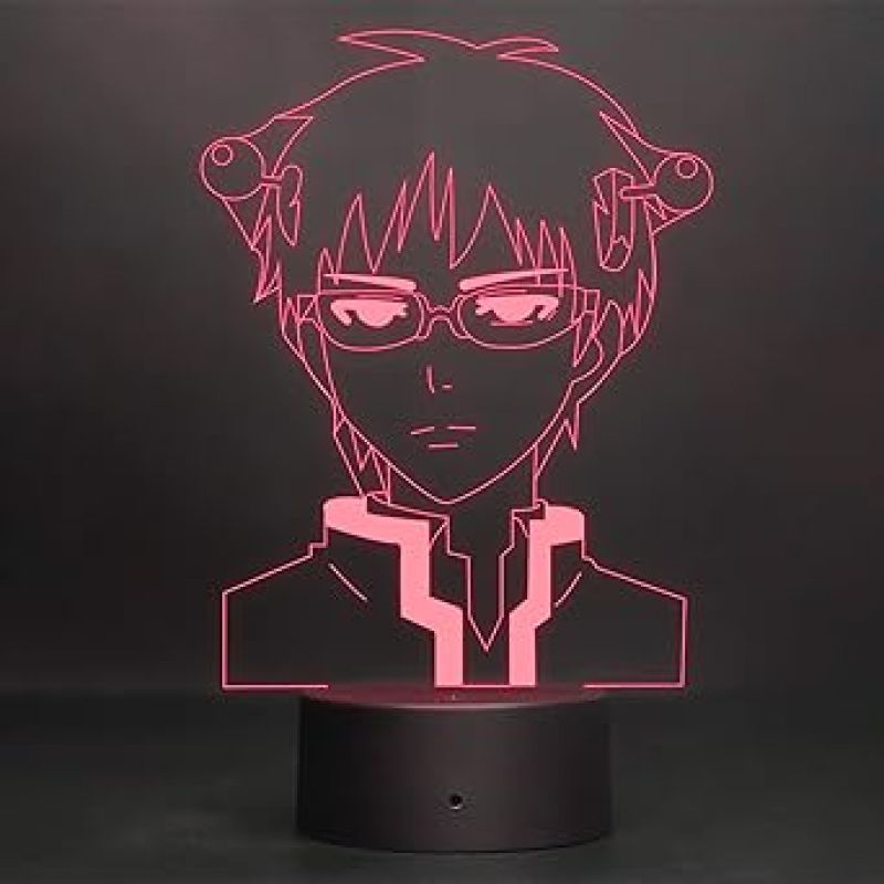Saiki Anime Led Night Lamp 7 Color Changing Light Gift for Boy Birthday Gift For Anime Lover Circle Base