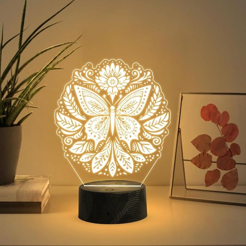 3D Illusion Butterfly Night Lamp with Warm White Light Kids Room Decor Light  Bedside Table Lamp  Home Decoration Lamp