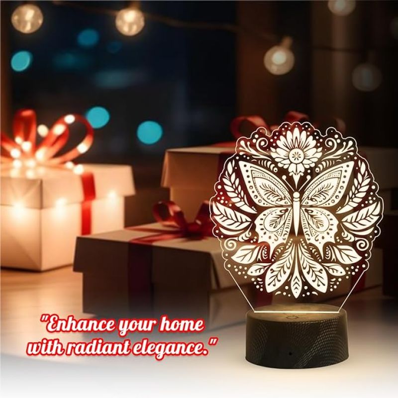 3D Illusion Butterfly Night Lamp with Warm White Light Kids Room Decor Light  Bedside Table Lamp  Home Decoration Lamp