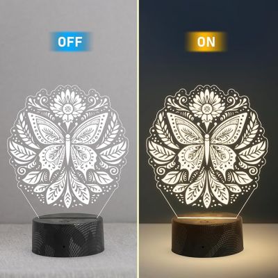 3D Illusion Butterfly Night Lamp with Warm White Light Kids Room Decor Light  Bedside Table Lamp  Home Decoration Lamp