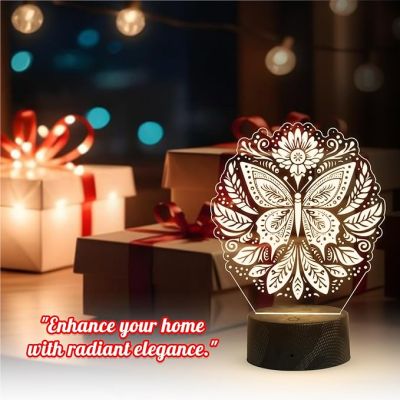 3D Illusion Butterfly Night Lamp with Warm White Light Kids Room Decor Light  Bedside Table Lamp  Home Decoration Lamp