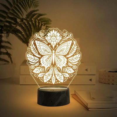 3D Illusion Butterfly Night Lamp with Warm White Light Kids Room Decor Light  Bedside Table Lamp  Home Decoration Lamp