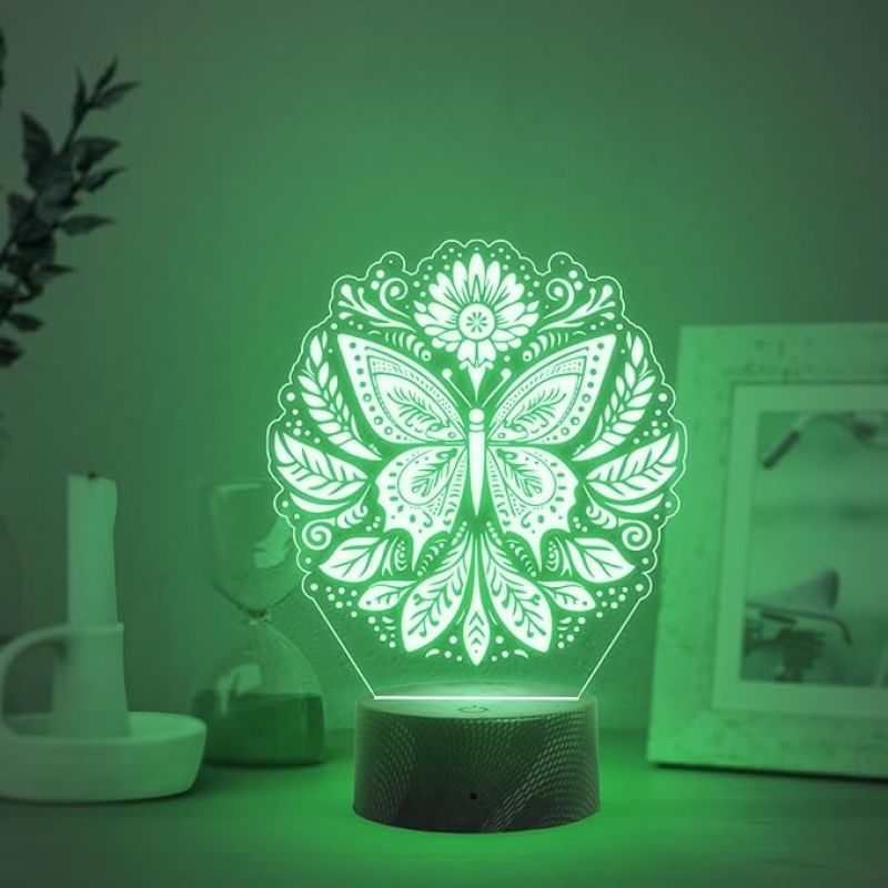 3D Illusion Butterfly Night Lamp with Automatic Color Changing Light Kids Room Decor Light  Bedside Table Lamp  Home Decoration Lamp