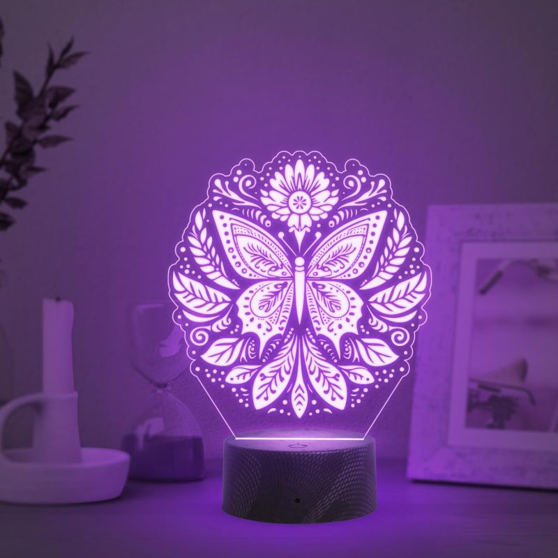 3D Illusion Butterfly Night Lamp with Automatic Color Changing Light Kids Room Decor Light  Bedside Table Lamp  Home Decoration Lamp