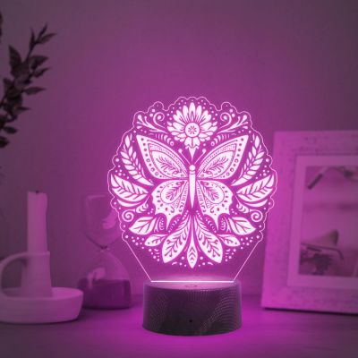 3D Illusion Butterfly Night Lamp with Automatic Color Changing Light Kids Room Decor Light  Bedside Table Lamp  Home Decoration Lamp