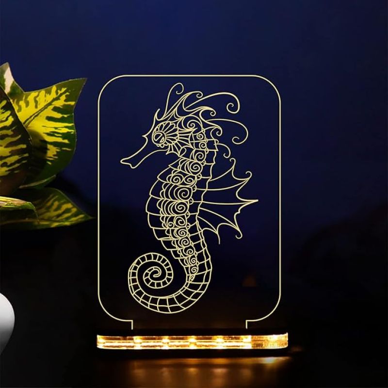 3D illsuion Seahorse Led Night lamp with Warm White Color Gift for Kids Boy Girl & Room Decoration Light