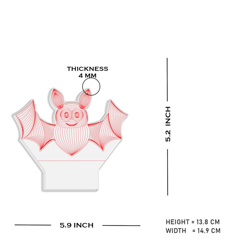 3D Illusion  Bat Animal Led Night Lamp with Warm White Color Room Decor