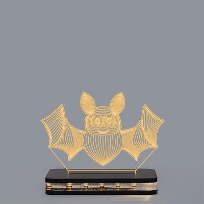 3D Illusion  Bat Animal Led Night Lamp with Warm White Color Room Decor