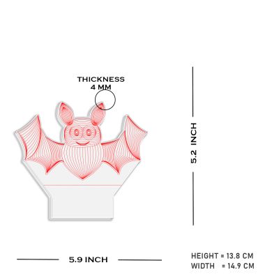 3D Illusion  Bat Animal Led Night Lamp with Warm White Color Room Decor